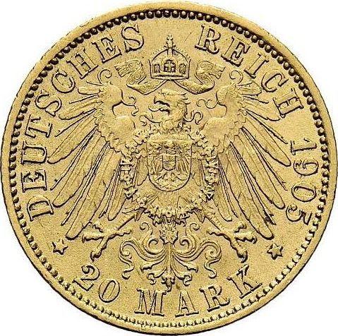 Reverso 20 marcos 1905 F "Würtenberg" - valor de la moneda de oro - Alemania, Imperio alemán