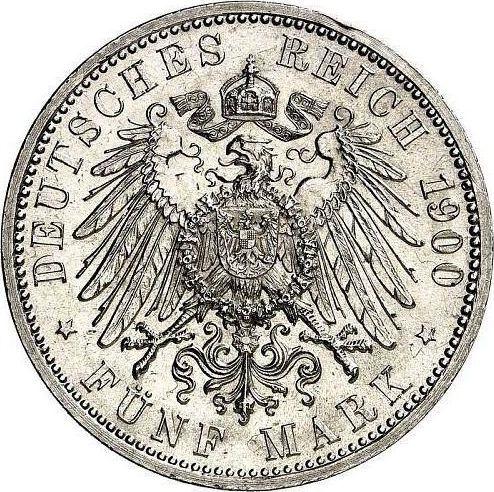 Реверс монеты - 5 марок 1900 года G "Баден" - цена серебряной монеты - Германия, Германская Империя