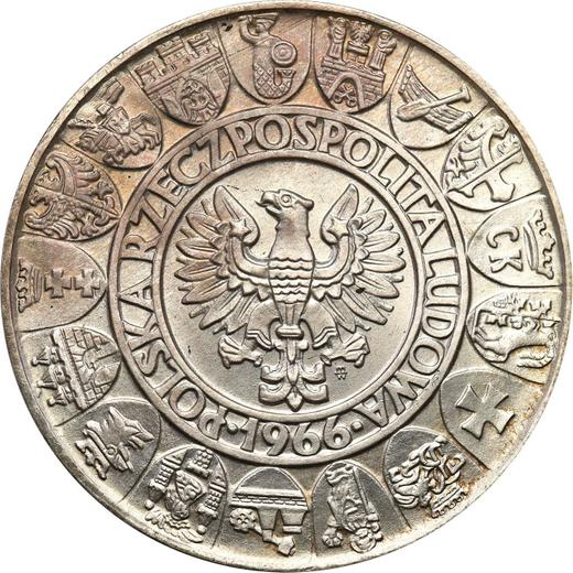 Аверс монеты - 100 злотых 1966 года MW "Мешко и Дубравка" Серебро - цена серебряной монеты - Польша, Народная Республика