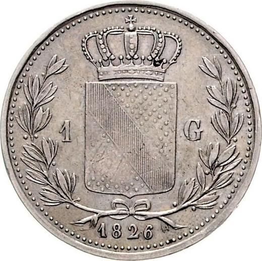 Реверс монеты - 1 гульден 1826 года - цена серебряной монеты - Баден, Людвиг I