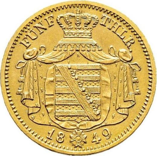 Reverso 5 táleros 1849 F - valor de la moneda de oro - Sajonia, Federico Augusto II