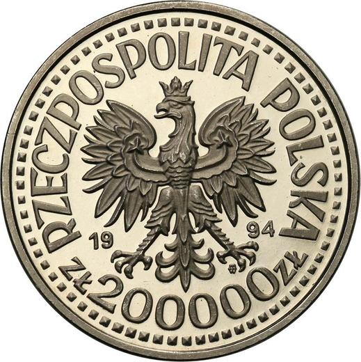 Obverse 200000 Zlotych 1994 MW ET "Sigismund I the Old" Half-length portrait - Silver Coin Value - Poland, III Republic before denomination