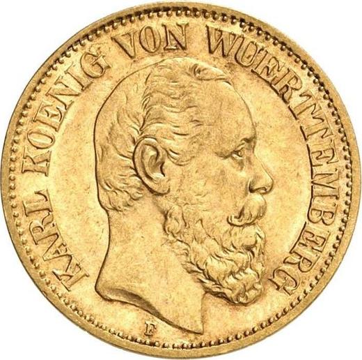 Аверс монеты - 10 марок 1881 года F "Вюртемберг" - цена золотой монеты - Германия, Германская Империя