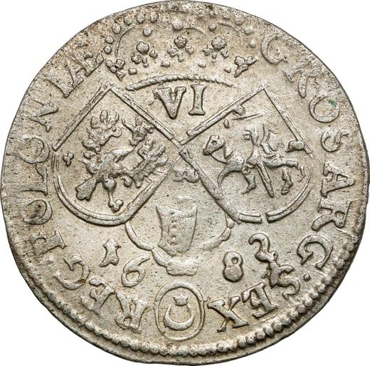 Реверс монеты - Шестак (6 грошей) 1682 года "Портрет в короне" - цена серебряной монеты - Польша, Ян III Собеский