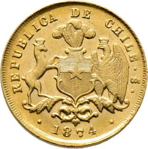 Аверс монеты - 2 песо 1874 года So - цена золотой монеты - Чили, Республика