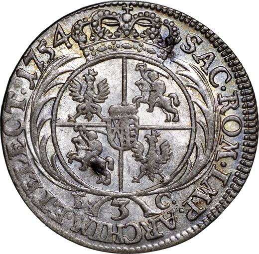 Rewers monety - Trojak 1754 EC "Koronny" - cena srebrnej monety - Polska, August III