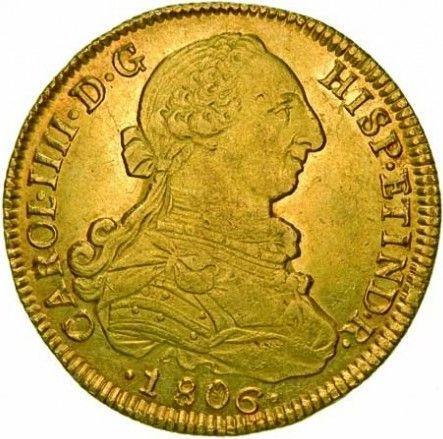 Awers monety - 8 escudo 1806 So JF - cena złotej monety - Chile, Karol IV