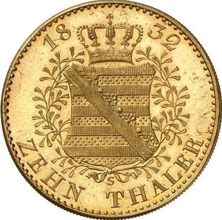 Реверс монеты - 10 талеров 1832 года S - цена золотой монеты - Саксония, Антон