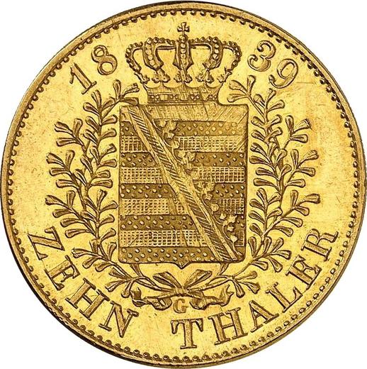 Reverso 10 táleros 1839 G "Tipo 1836-1839" - valor de la moneda de oro - Sajonia, Federico Augusto II