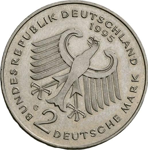 Реверс монеты - 2 марки 1994-2001 года "Вилли Брандт" Поворот штемпеля - цена  монеты - Германия, ФРГ