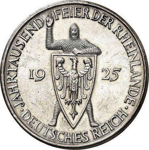 Аверс монеты - 5 рейхсмарок 1925 года J "Рейнланд" - цена серебряной монеты - Германия, Bеймарская республика