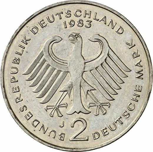 Reverso 2 marcos 1983 J "Konrad Adenauer" - valor de la moneda  - Alemania, RFA