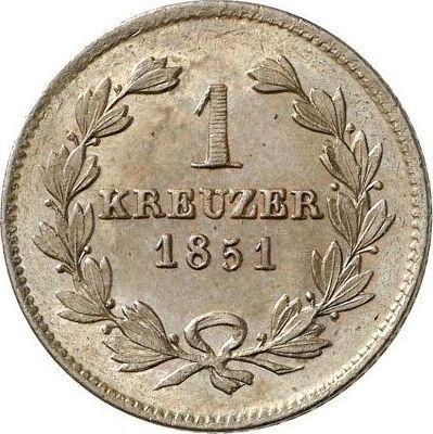 Reverso 1 Kreuzer 1851 - valor de la moneda  - Baden, Leopoldo I de Baden