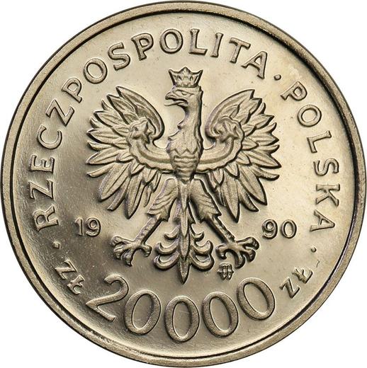 Аверс монеты - Пробные 20000 злотых 1990 года MW "10 лет профсоюзу "Солидарность"" Никель - цена  монеты - Польша, III Республика до деноминации