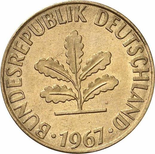 Реверс монеты - 5 пфеннигов 1967 года J - цена  монеты - Германия, ФРГ