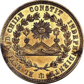 Reverso Pruebas 8 escudos ND (1835) Cobre dorado - valor de la moneda  - Chile, República
