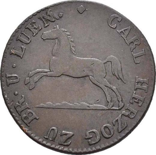 Аверс монеты - 1 пфенниг 1828 года CvC - цена  монеты - Брауншвейг-Вольфенбюттель, Карл II