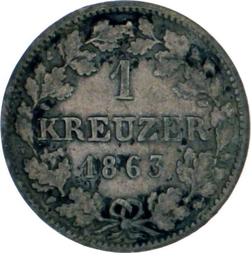 Реверс монеты - 1 крейцер 1863 года - цена серебряной монеты - Гессен-Дармштадт, Людвиг III