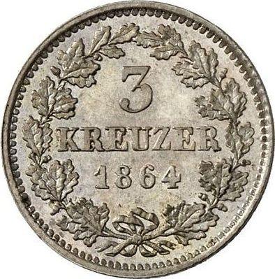Revers 3 Kreuzer 1864 - Silbermünze Wert - Hessen-Darmstadt, Ludwig III