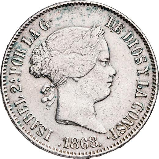 Аверс монеты - 50 сентаво 1868 года - цена серебряной монеты - Филиппины, Изабелла II