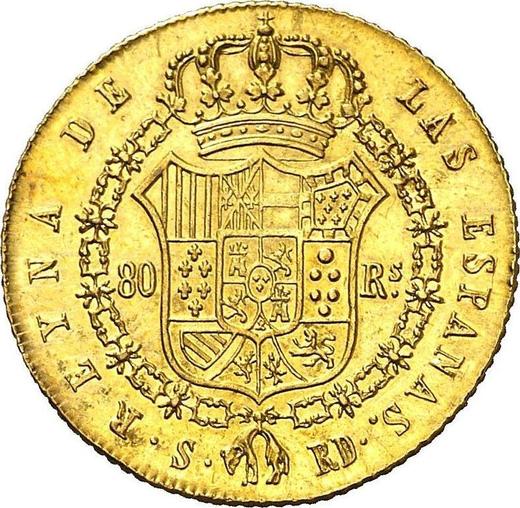 Реверс монеты - 80 реалов 1839 года S RD - цена золотой монеты - Испания, Изабелла II