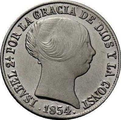 Аверс монеты - 4 реала 1854 года Семиконечные звёзды - цена серебряной монеты - Испания, Изабелла II