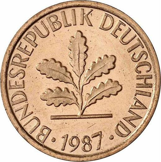 Реверс монеты - 1 пфенниг 1987 года D - цена  монеты - Германия, ФРГ