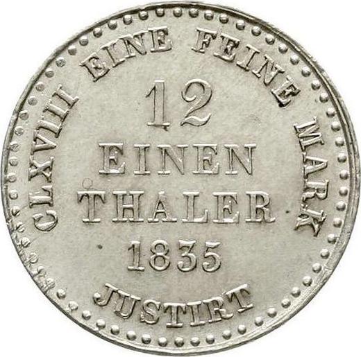 Rewers monety - 1/12 Thaler 1835 B - cena srebrnej monety - Hanower, Wilhelm IV