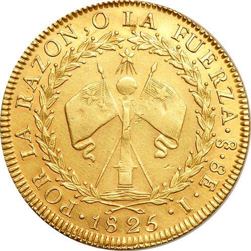 Reverso 8 escudos 1825 So I - valor de la moneda de oro - Chile, República