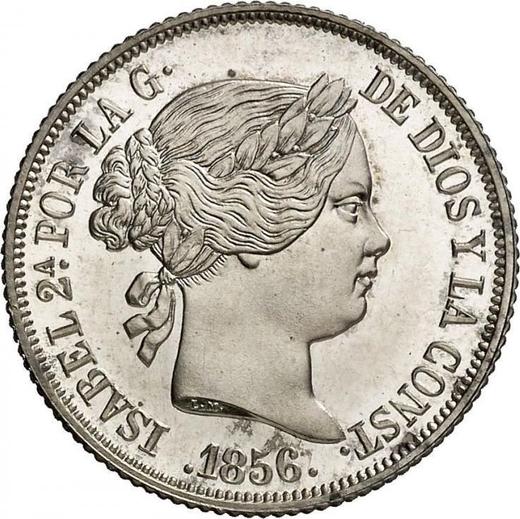 Аверс монеты - 4 реала 1856 года Шестиконечные звёзды - цена серебряной монеты - Испания, Изабелла II