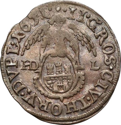 Реверс монеты - Двугрош (2 гроша) 1651 года HDL "Торунь" Без рамки - цена серебряной монеты - Польша, Ян II Казимир
