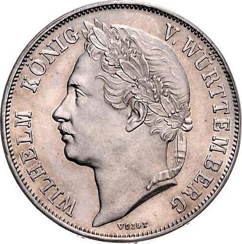 Аверс монеты - 1 гульден 1841 года "25 лет правления короля" - цена серебряной монеты - Вюртемберг, Вильгельм I