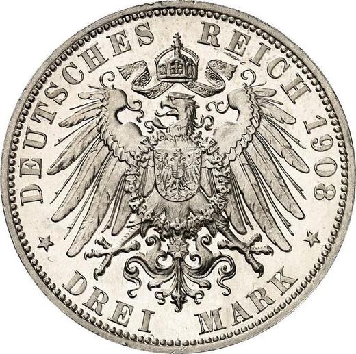 Reverso 3 marcos 1908 A "Prusia" - valor de la moneda de plata - Alemania, Imperio alemán