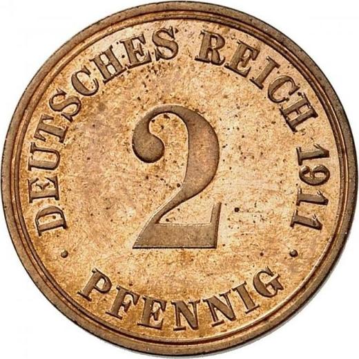 Аверс монеты - 2 пфеннига 1911 года A "Тип 1904-1916" - цена  монеты - Германия, Германская Империя