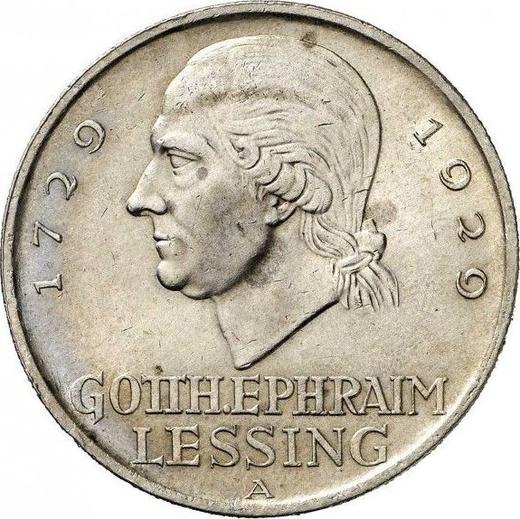 Реверс монеты - 5 рейхсмарок 1929 года A "Лессинг" - цена серебряной монеты - Германия, Bеймарская республика