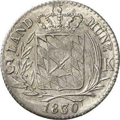 Реверс монеты - 3 крейцера 1830 года - цена серебряной монеты - Бавария, Людвиг I