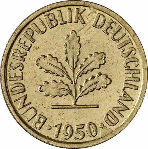 Реверс монеты - 5 пфеннигов 1950 года J - цена  монеты - Германия, ФРГ