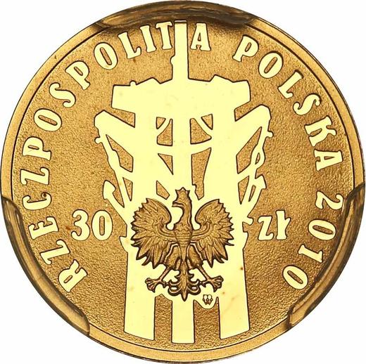 Anverso 30 eslotis 2010 MW "Agosto polaco de 1980 - Solidaridad" - valor de la moneda de oro - Polonia, República moderna