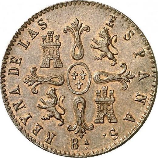 Reverso 8 maravedíes 1858 Ba "Valor nominal sobre el reverso" - valor de la moneda  - España, Isabel II