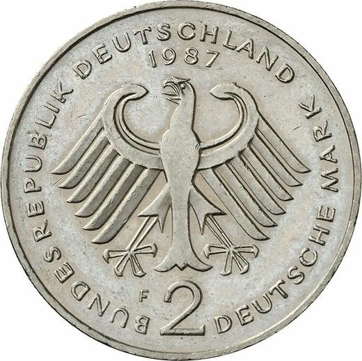 Reverso 2 marcos 1987 F "Theodor Heuss" - valor de la moneda  - Alemania, RFA