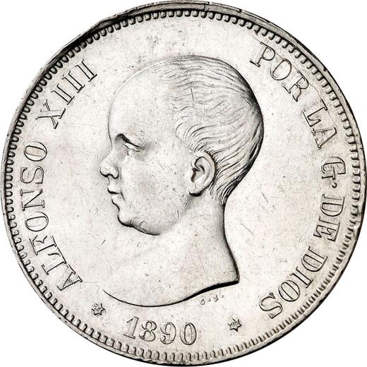 Аверс монеты - 5 песет 1890 года MPM - цена серебряной монеты - Испания, Альфонсо XIII