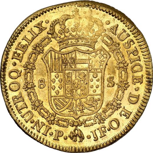 Reverso 8 escudos 1800 P JF - valor de la moneda de oro - Colombia, Carlos IV