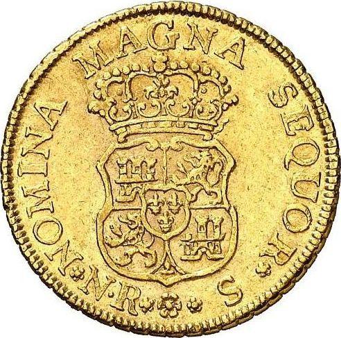 Реверс монеты - 2 эскудо 1757 года NR S - цена золотой монеты - Колумбия, Фердинанд VI