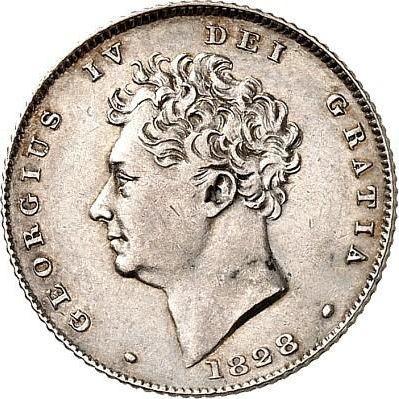 Аверс монеты - 6 пенсов 1828 года - цена серебряной монеты - Великобритания, Георг IV