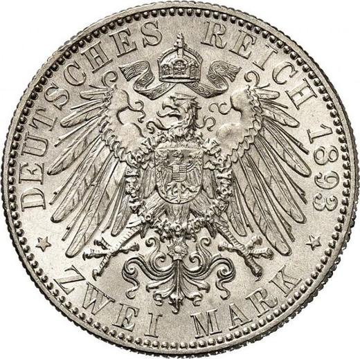 Reverso 2 marcos 1893 E "Sajonia" - valor de la moneda de plata - Alemania, Imperio alemán