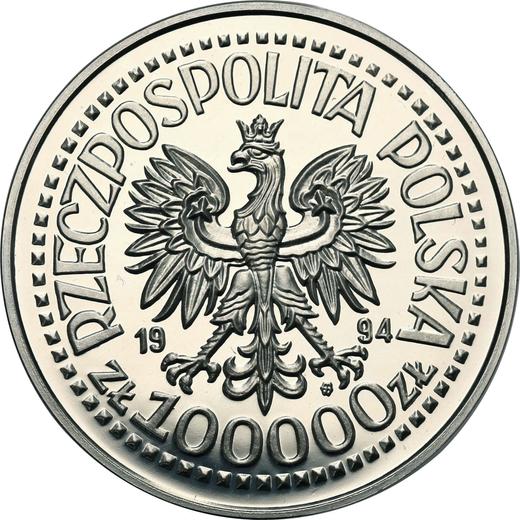 Аверс монеты - 100000 злотых 1994 года MW ET "60-летие Варшавского восстания" - цена серебряной монеты - Польша, III Республика до деноминации