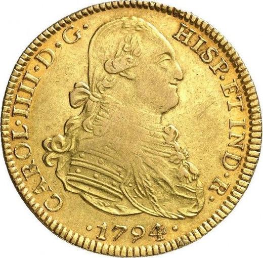 Anverso 4 escudos 1794 Mo FM - valor de la moneda de oro - México, Carlos IV