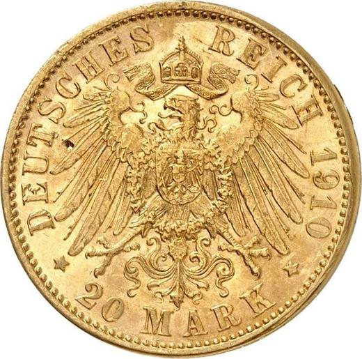 Реверс монеты - 20 марок 1910 года J "Пруссия" - цена золотой монеты - Германия, Германская Империя
