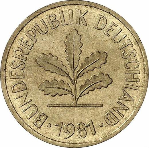 Реверс монеты - 5 пфеннигов 1981 года J - цена  монеты - Германия, ФРГ