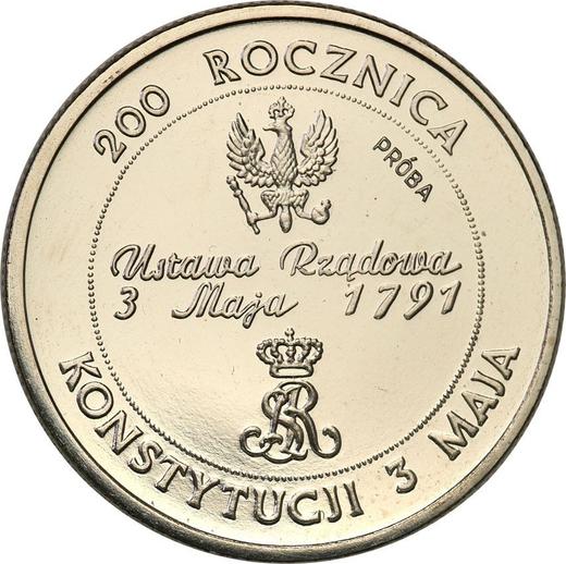 Reverso Pruebas 10000 eslotis 1991 MW "200 aniversario de la Constitución del 3 de mayo" Níquel - valor de la moneda  - Polonia, República moderna